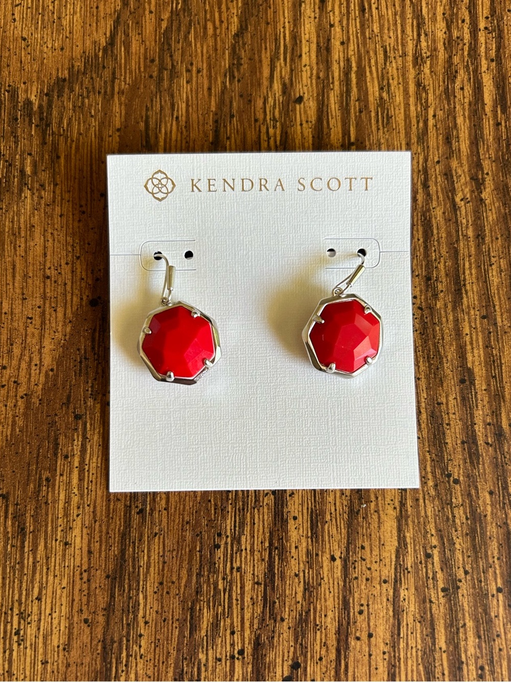 Kendra Scott silver Cynthia bright red opaque glass earrings